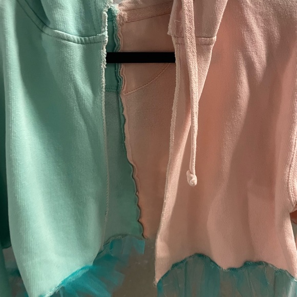 Custom handmade pink and aqua sweater with tulle - Picture 2 of 7
